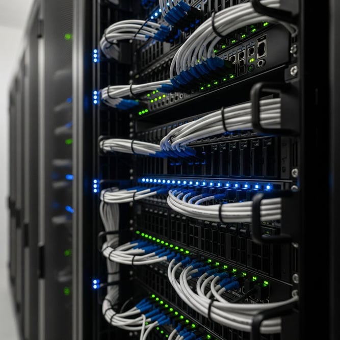 An icon of a secure server rack with glowing lights, symbolizing a well-prepared IT infrastructure.