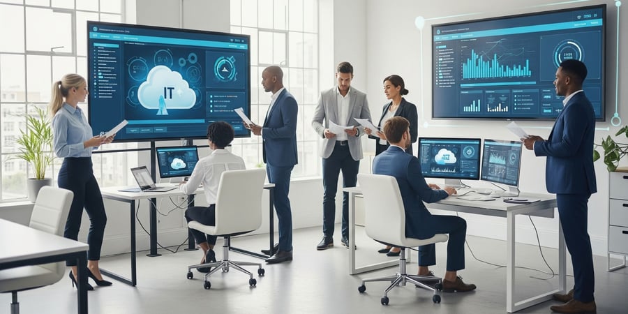 A modern office with integrated technology, symbolizing a well-managed IT environment.