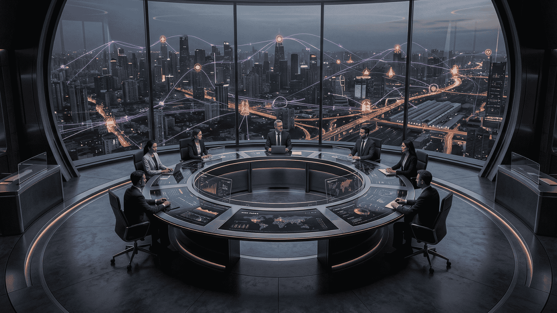 Executives reviewing cyber risk in a conference room